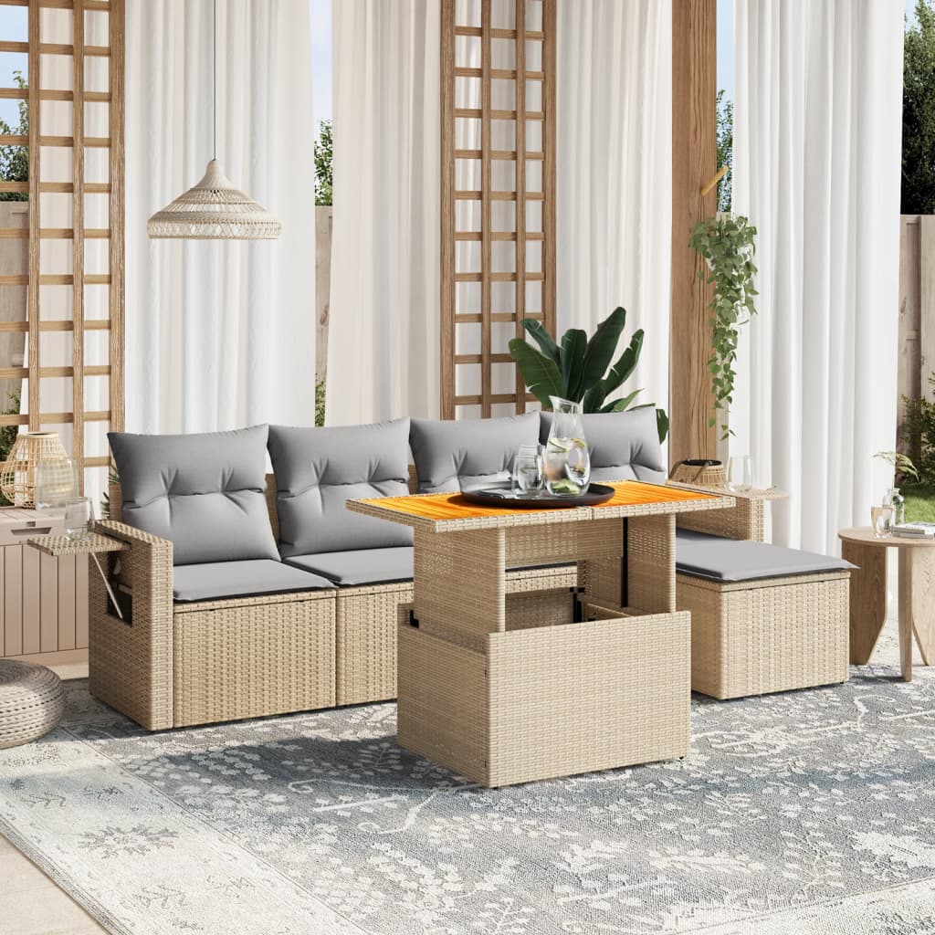 6-delige Loungeset met kussens poly rattan beige is nu te koop bij PeponiXL, paradijselijk wonen!