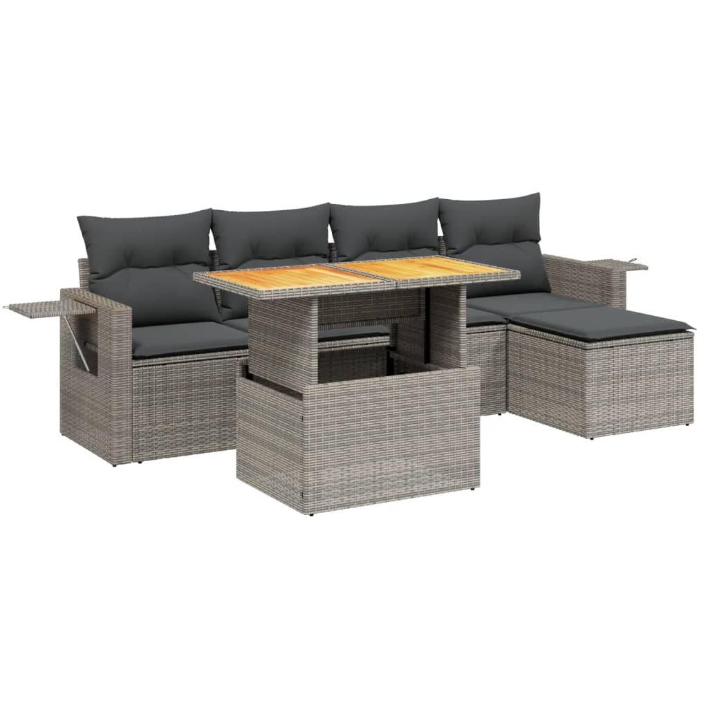 6-delige Loungeset met kussens poly rattan grijs is nu te koop bij PeponiXL, paradijselijk wonen!