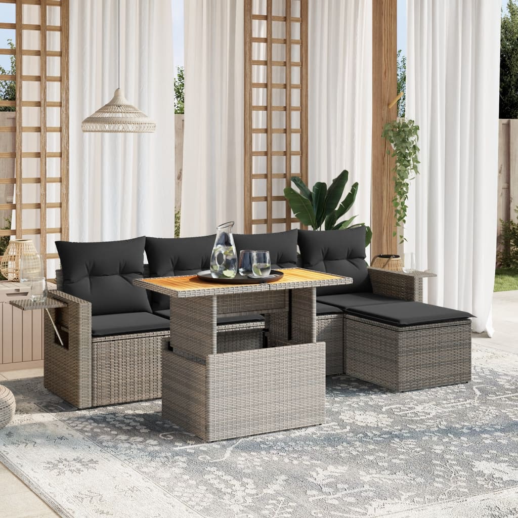 6-delige Loungeset met kussens poly rattan grijs is nu te koop bij PeponiXL, paradijselijk wonen!