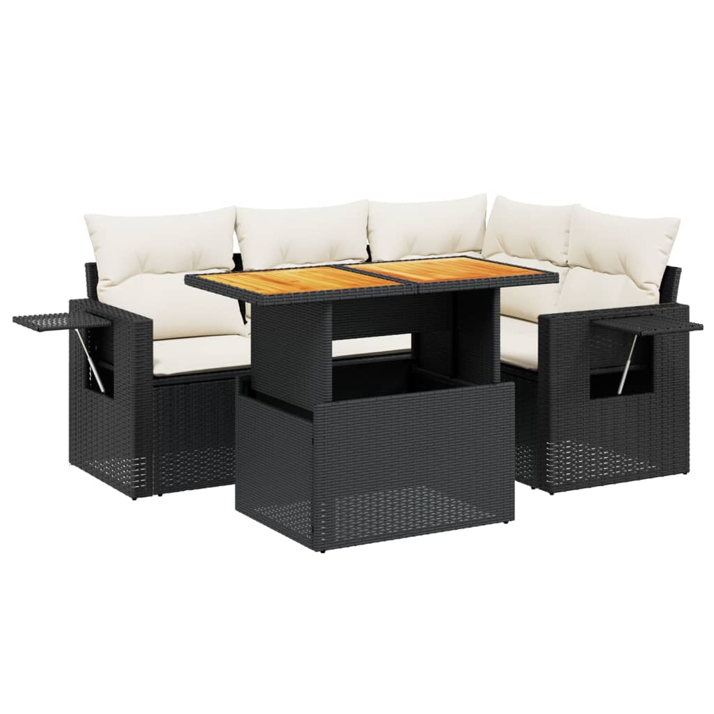 5-delige Loungeset met kussens poly rattan zwart is nu te koop bij PeponiXL, paradijselijk wonen!