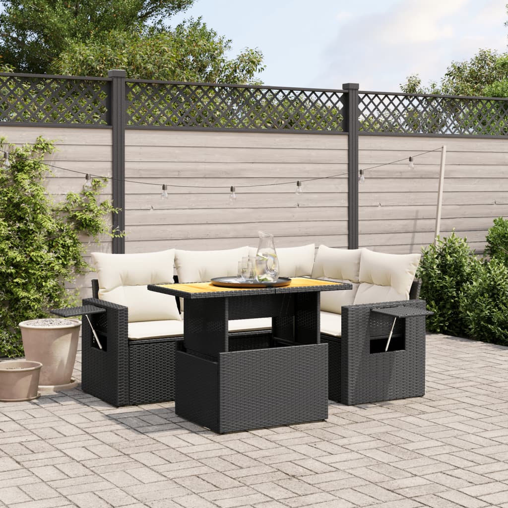 5-delige Loungeset met kussens poly rattan zwart is nu te koop bij PeponiXL, paradijselijk wonen!