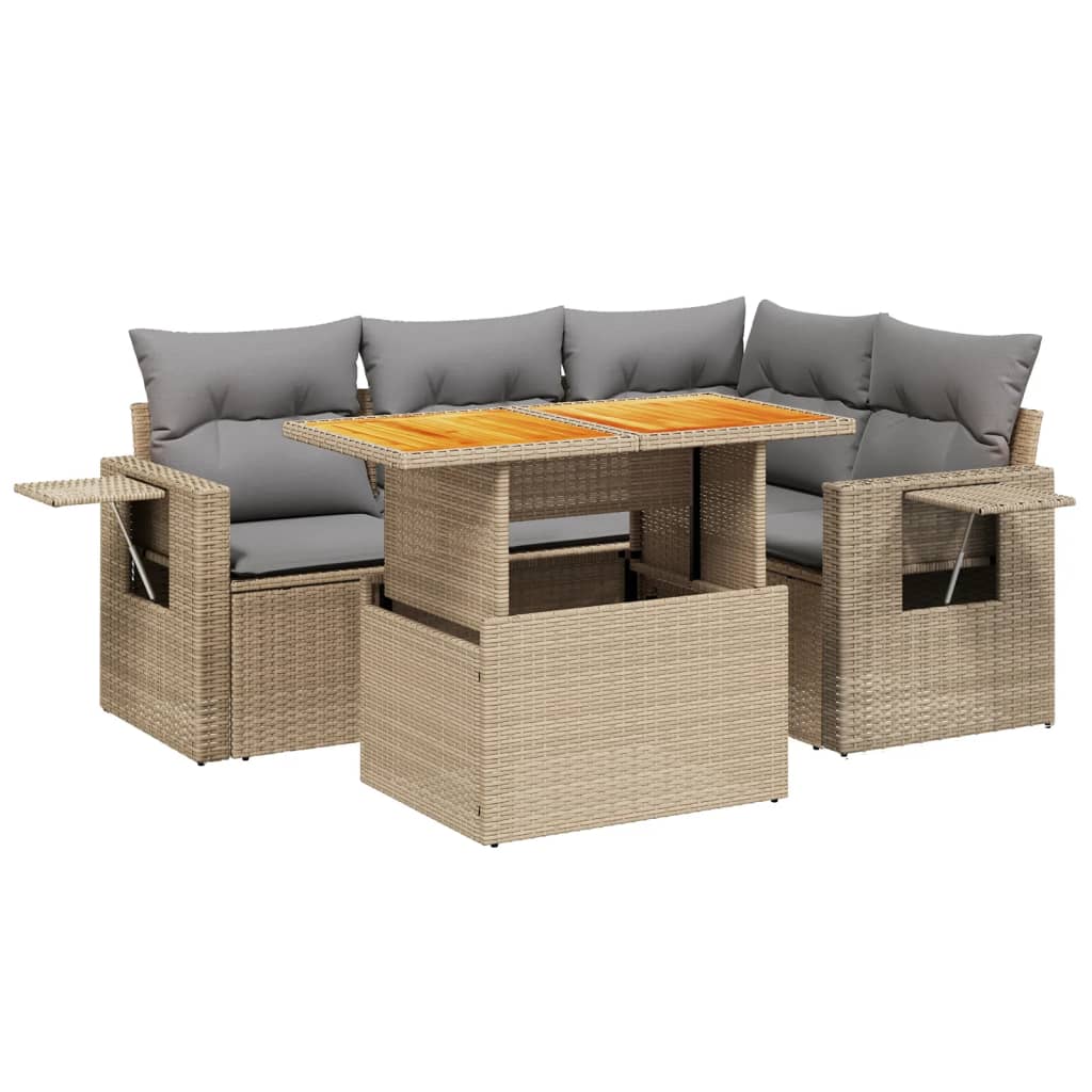 5-delige Loungeset met kussens poly rattan beige is nu te koop bij PeponiXL, paradijselijk wonen!