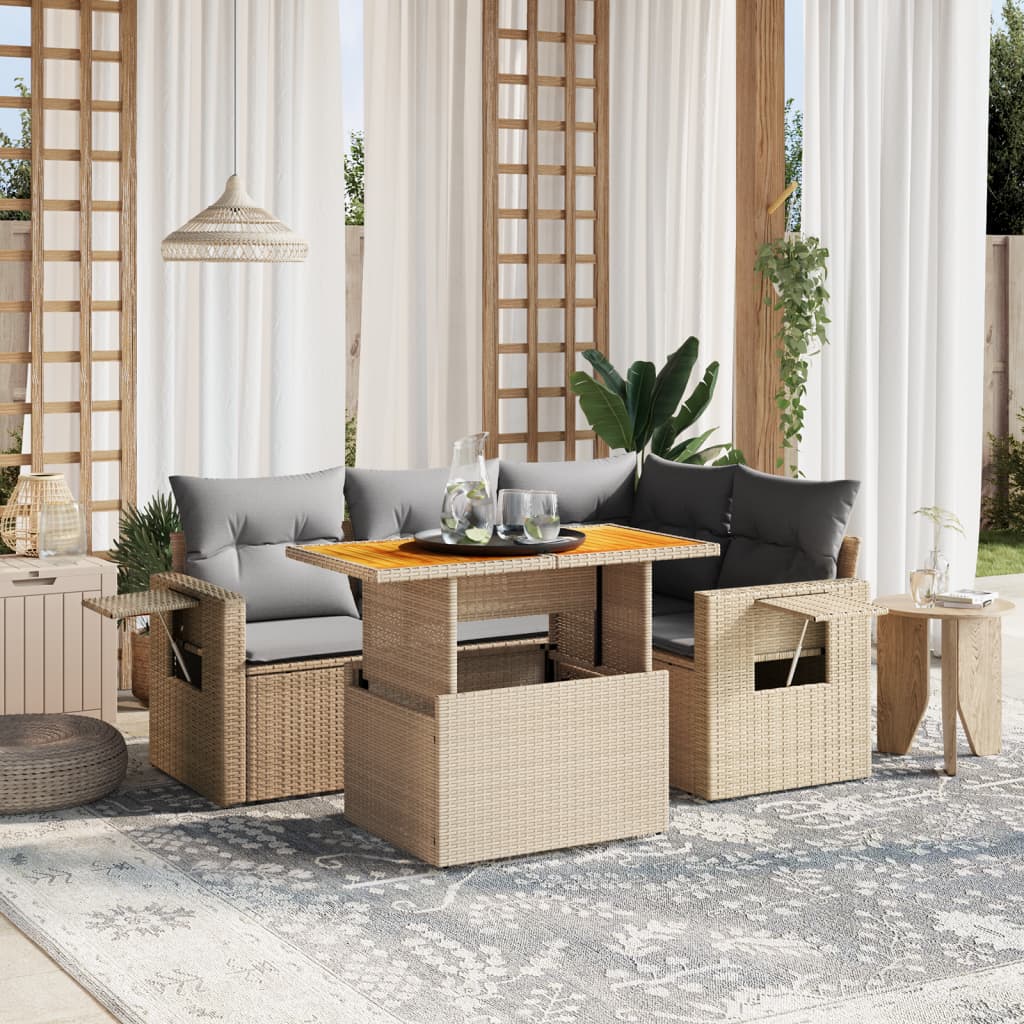 5-delige Loungeset met kussens poly rattan beige is nu te koop bij PeponiXL, paradijselijk wonen!