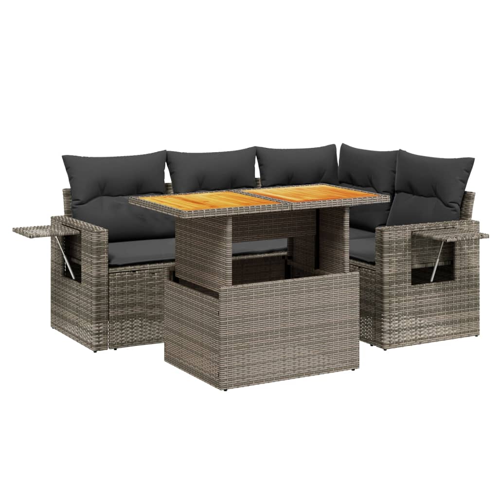 5-delige Loungeset met kussens poly rattan grijs is nu te koop bij PeponiXL, paradijselijk wonen!