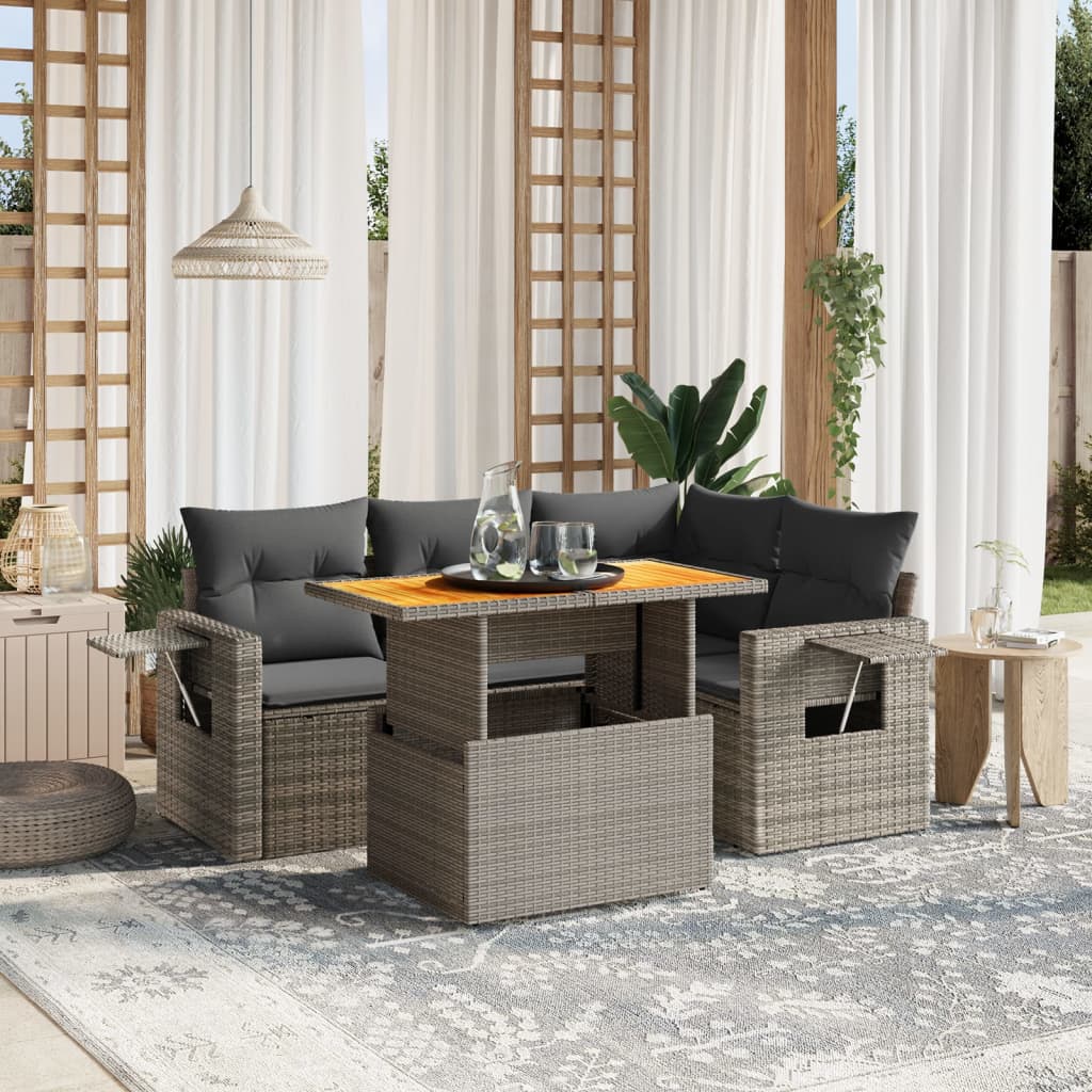 5-delige Loungeset met kussens poly rattan grijs is nu te koop bij PeponiXL, paradijselijk wonen!