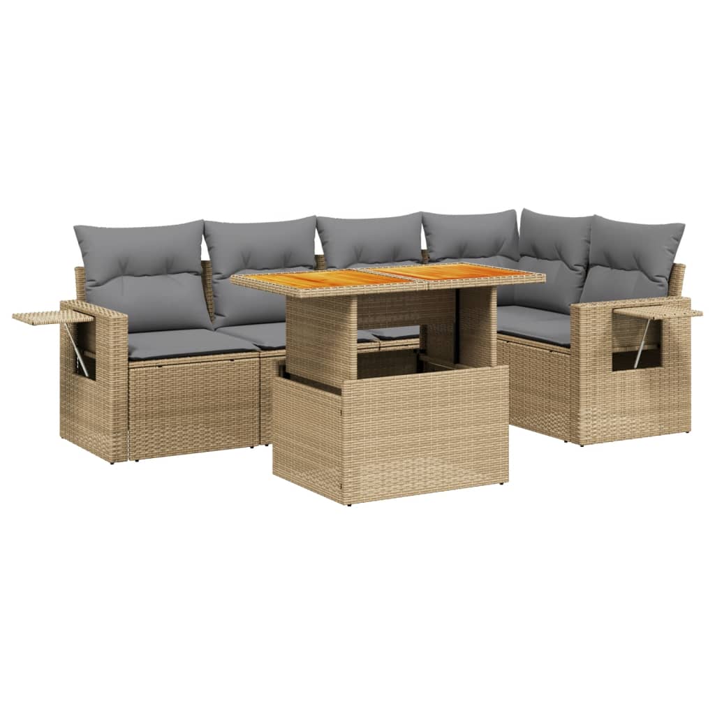 6-delige Loungeset met kussens poly rattan beige is nu te koop bij PeponiXL, paradijselijk wonen!