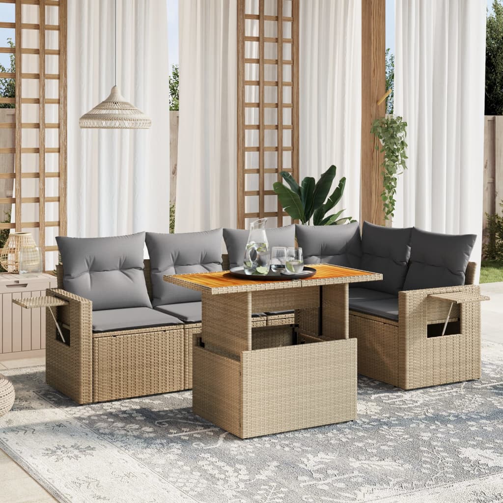 6-delige Loungeset met kussens poly rattan beige is nu te koop bij PeponiXL, paradijselijk wonen!