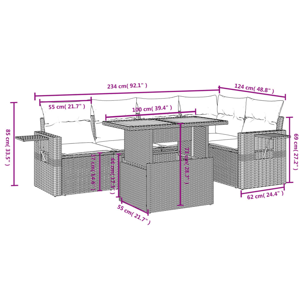 6-delige Loungeset met kussens poly rattan grijs is nu te koop bij PeponiXL, paradijselijk wonen!