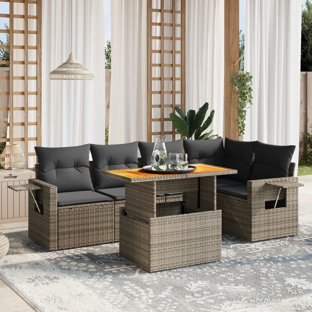 6-delige Loungeset met kussens poly rattan grijs is nu te koop bij PeponiXL, paradijselijk wonen!