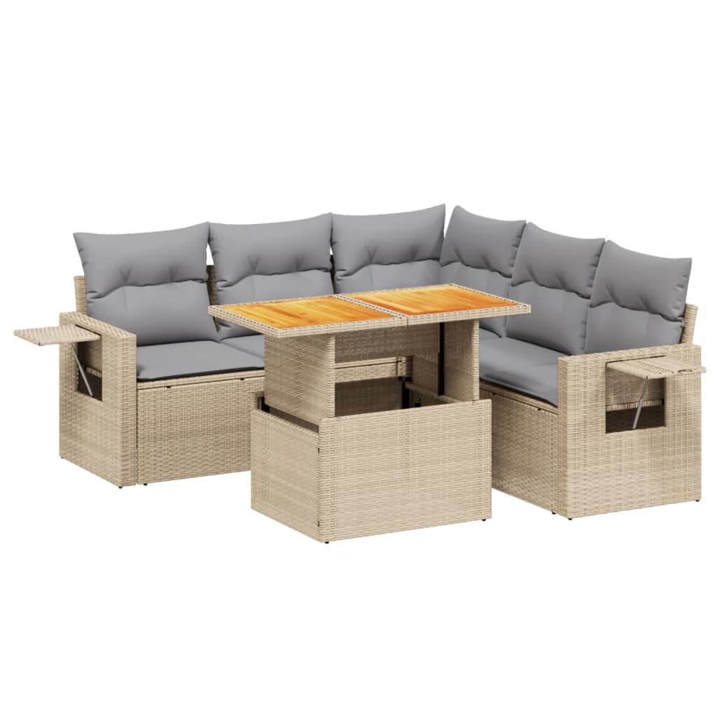 6-delige Loungeset met kussens poly rattan beige is nu te koop bij PeponiXL, paradijselijk wonen!