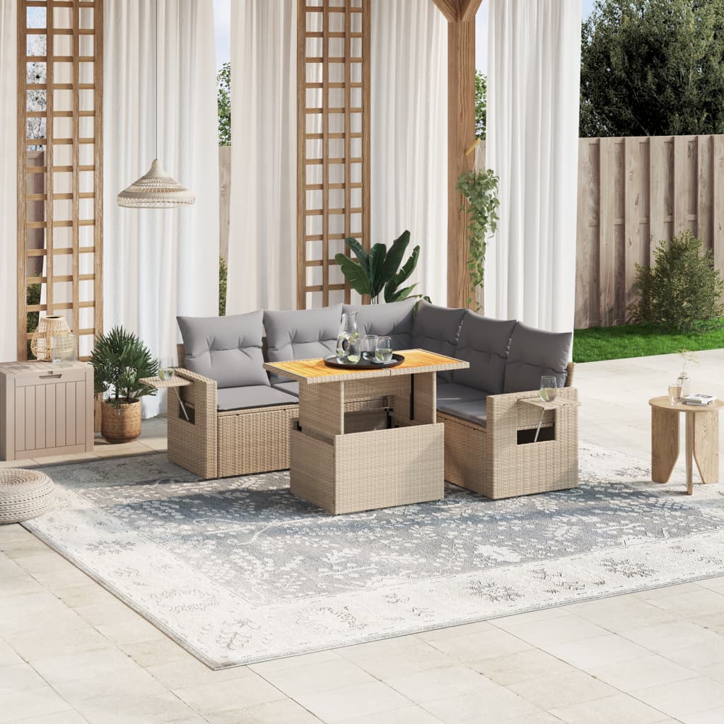 6-delige Loungeset met kussens poly rattan beige is nu te koop bij PeponiXL, paradijselijk wonen!