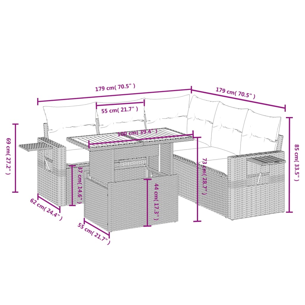6-delige Loungeset met kussens poly rattan grijs is nu te koop bij PeponiXL, paradijselijk wonen!