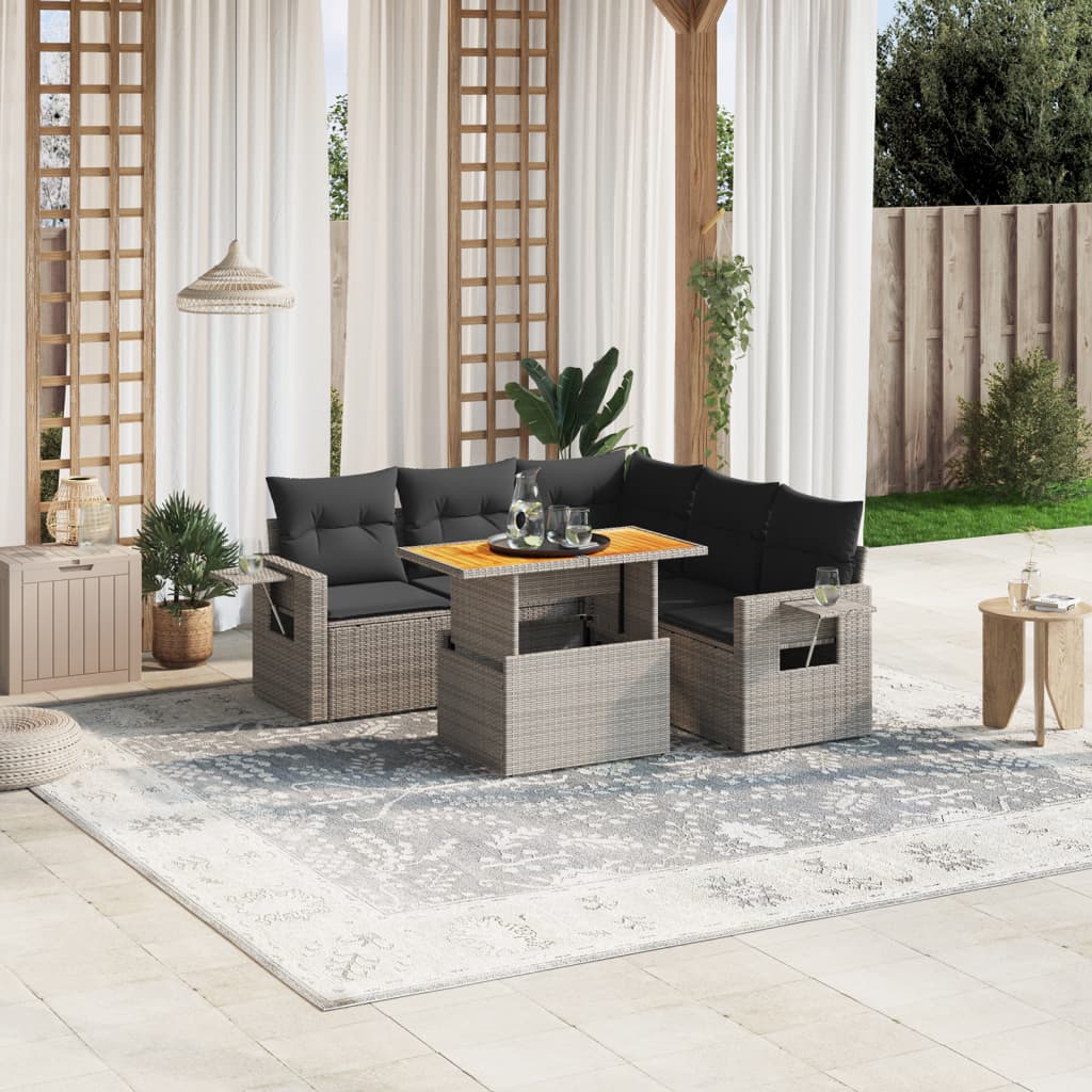 6-delige Loungeset met kussens poly rattan grijs is nu te koop bij PeponiXL, paradijselijk wonen!