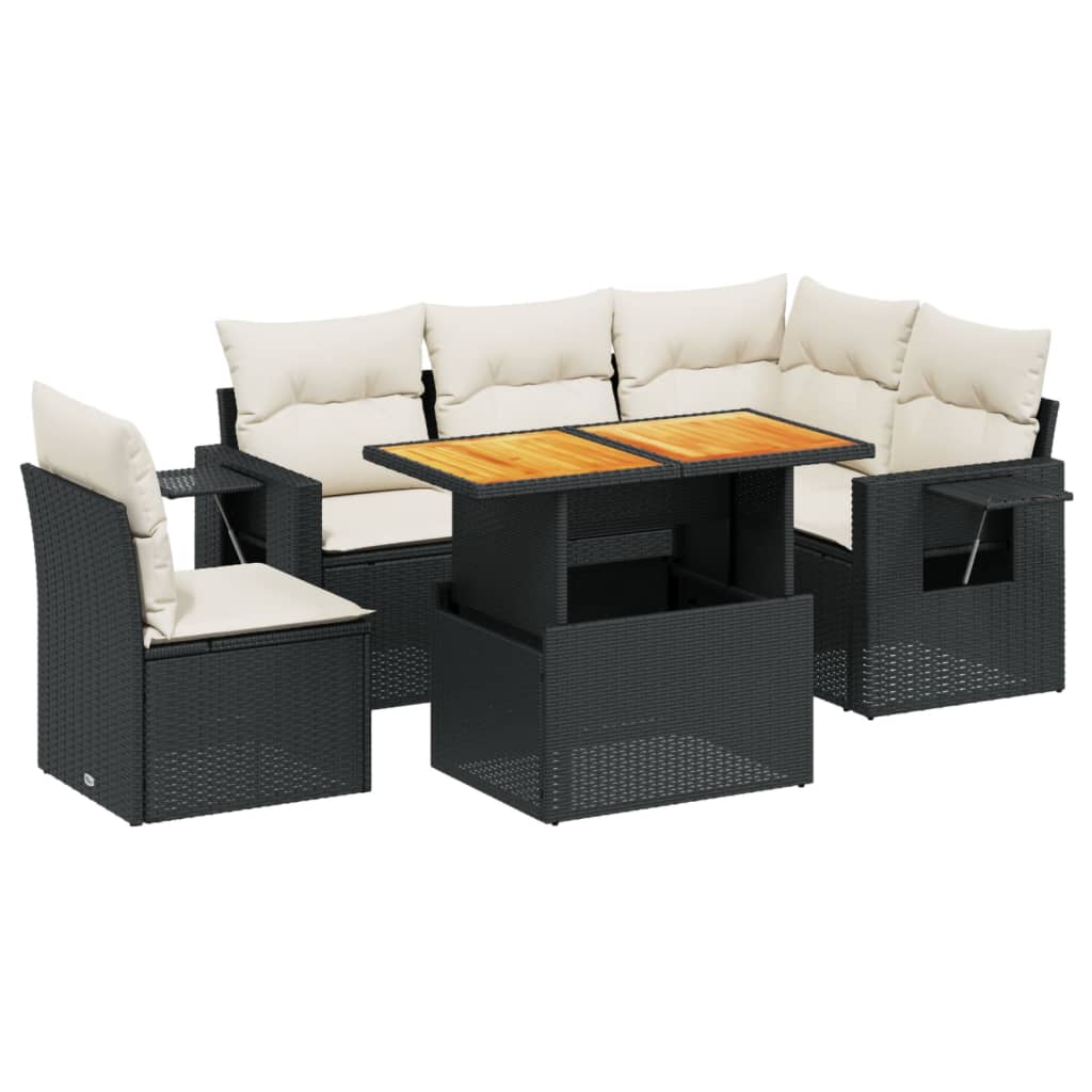 6-delige Loungeset met kussens poly rattan zwart is nu te koop bij PeponiXL, paradijselijk wonen!