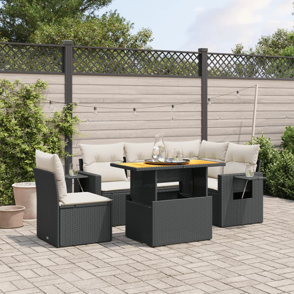 6-delige Loungeset met kussens poly rattan zwart is nu te koop bij PeponiXL, paradijselijk wonen!