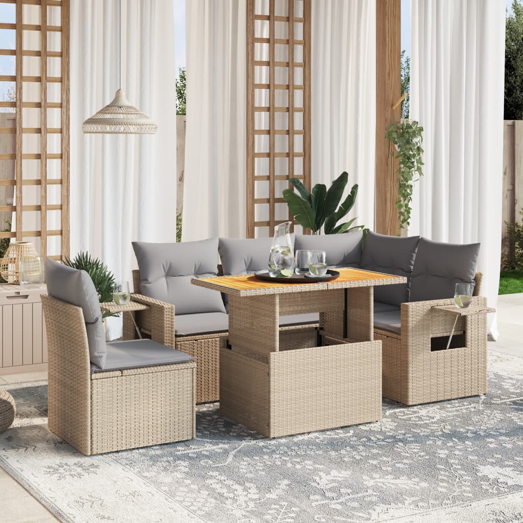 6-delige Loungeset met kussens poly rattan beige is nu te koop bij PeponiXL, paradijselijk wonen!