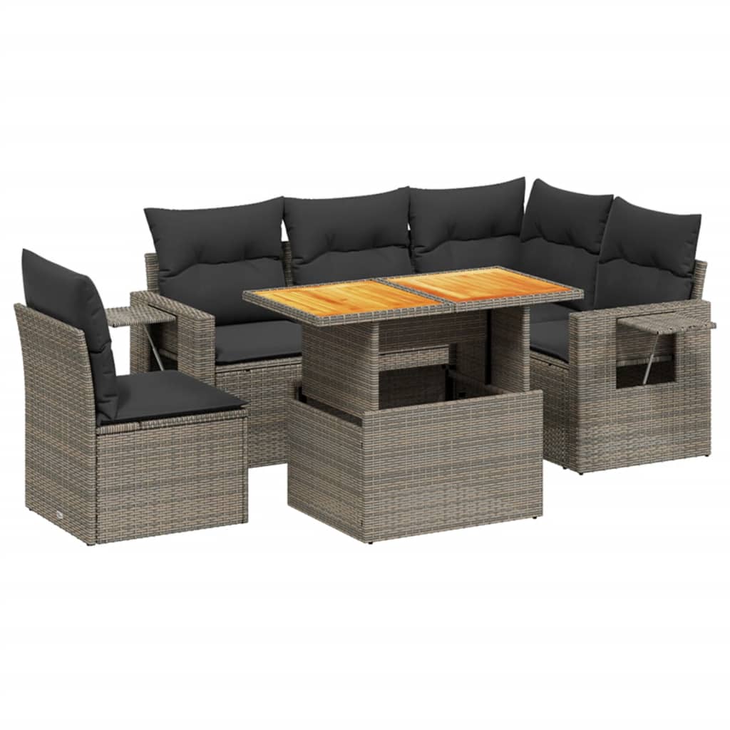 6-delige Loungeset met kussens poly rattan grijs is nu te koop bij PeponiXL, paradijselijk wonen!
