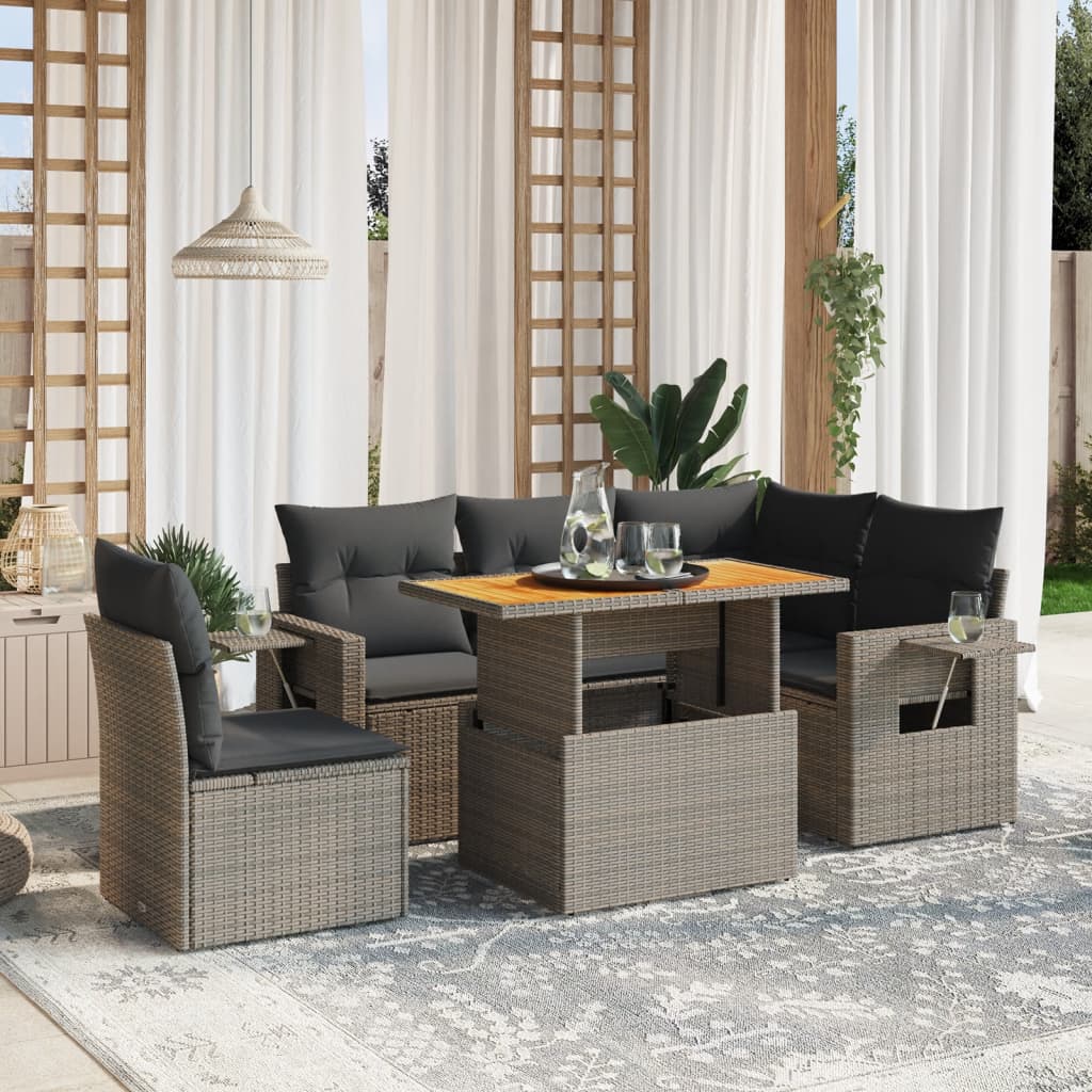 6-delige Loungeset met kussens poly rattan grijs is nu te koop bij PeponiXL, paradijselijk wonen!