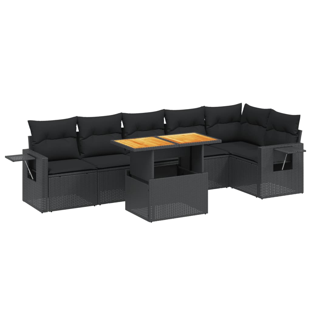 7-delige Loungeset met kussens poly rattan zwart is nu te koop bij PeponiXL, paradijselijk wonen!