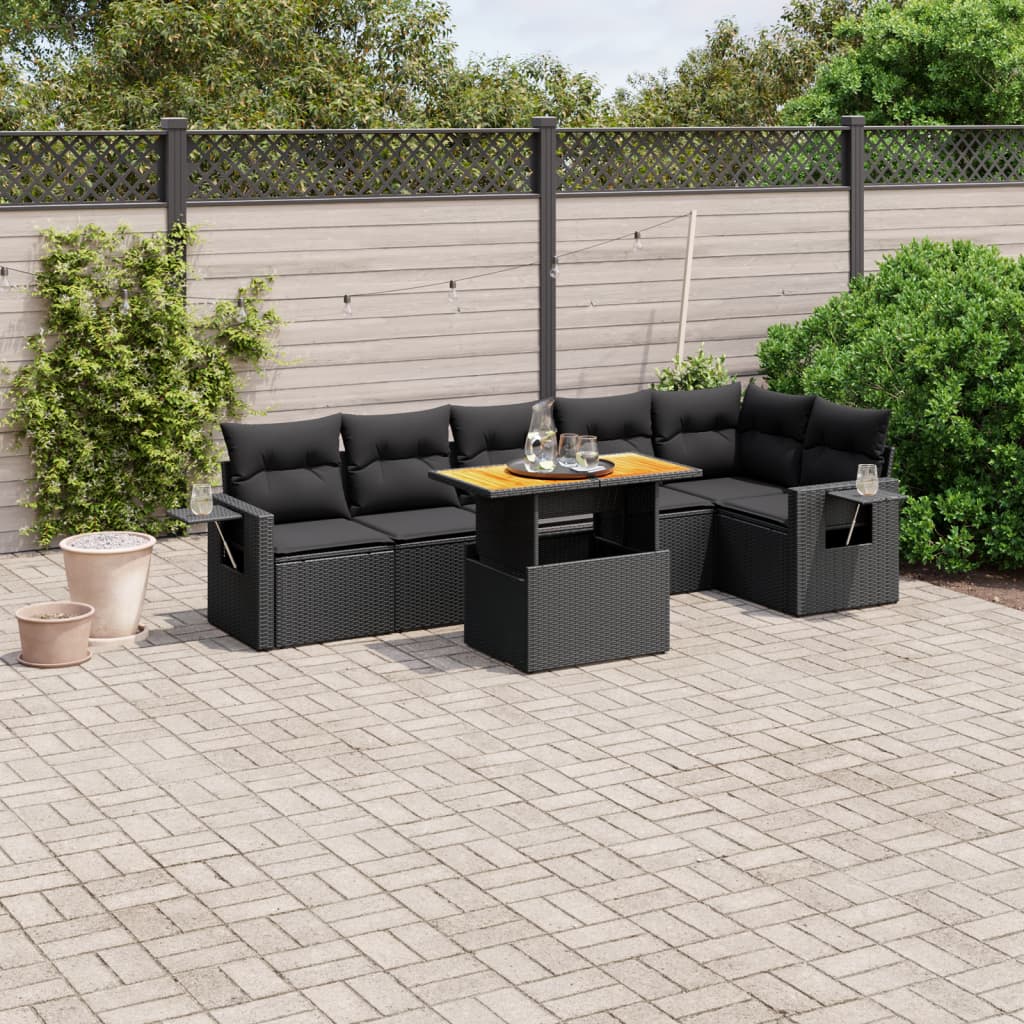 7-delige Loungeset met kussens poly rattan zwart is nu te koop bij PeponiXL, paradijselijk wonen!