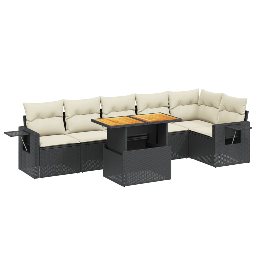 7-delige Loungeset met kussens poly rattan zwart is nu te koop bij PeponiXL, paradijselijk wonen!