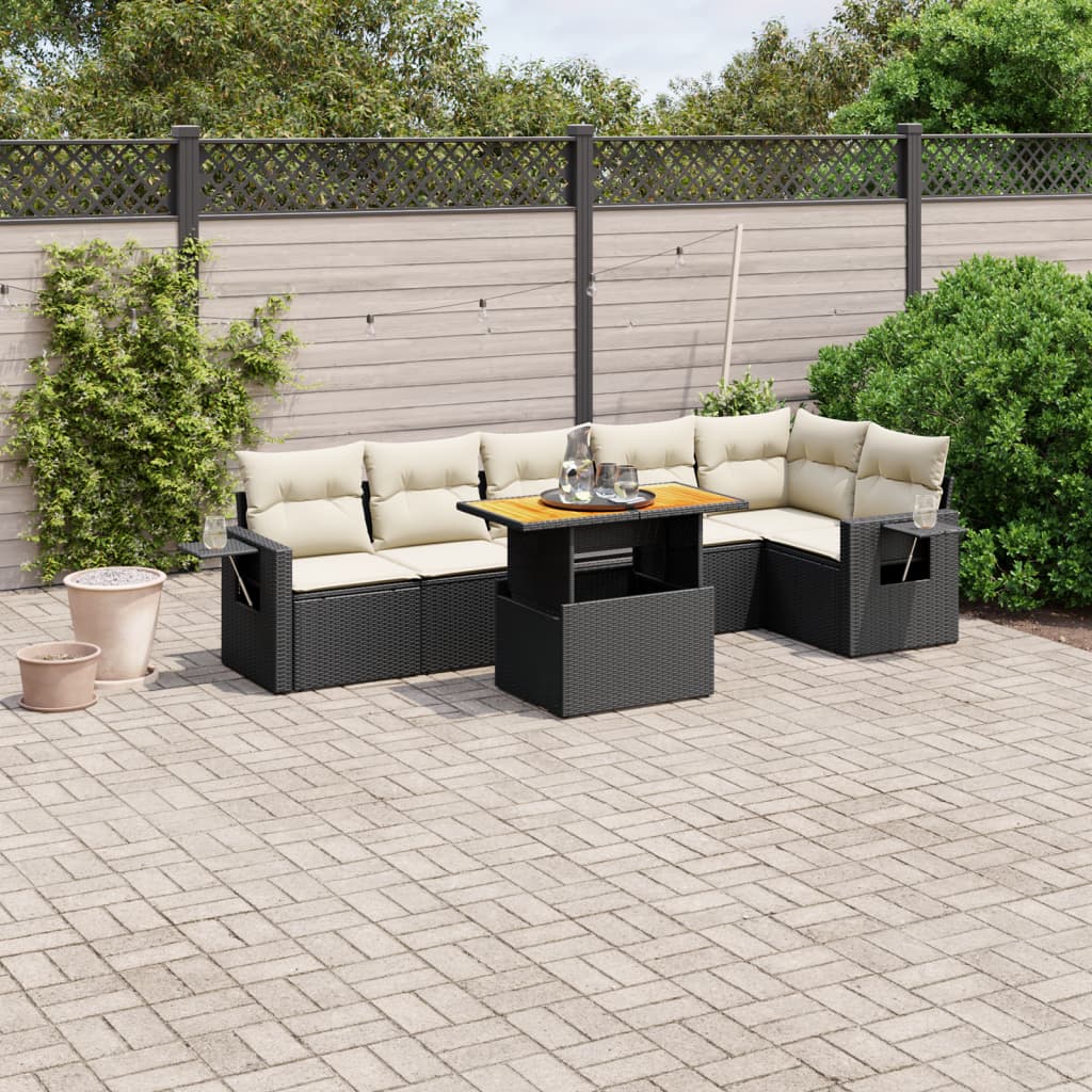 7-delige Loungeset met kussens poly rattan zwart is nu te koop bij PeponiXL, paradijselijk wonen!