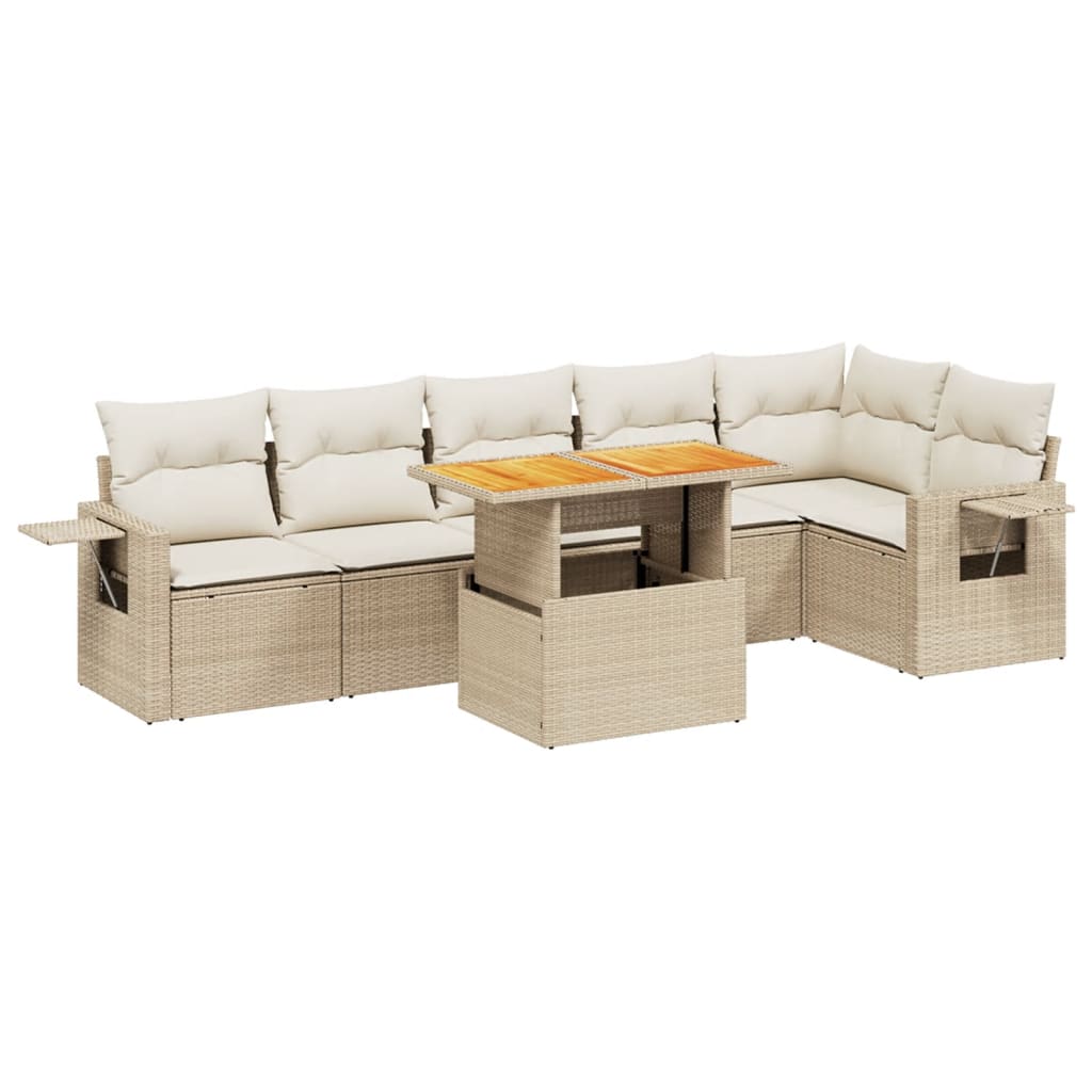 7-delige Loungeset met kussens poly rattan beige is nu te koop bij PeponiXL, paradijselijk wonen!
