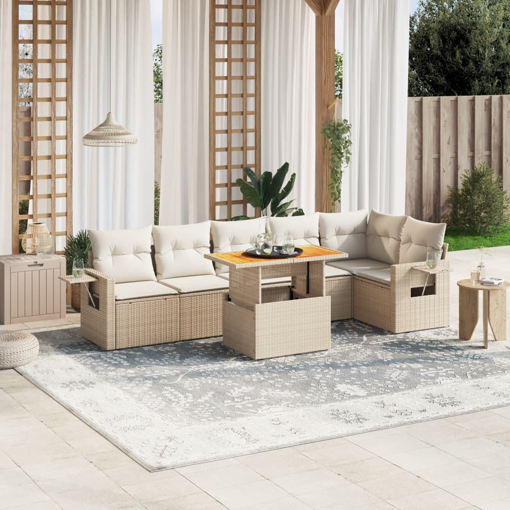 7-delige Loungeset met kussens poly rattan beige is nu te koop bij PeponiXL, paradijselijk wonen!