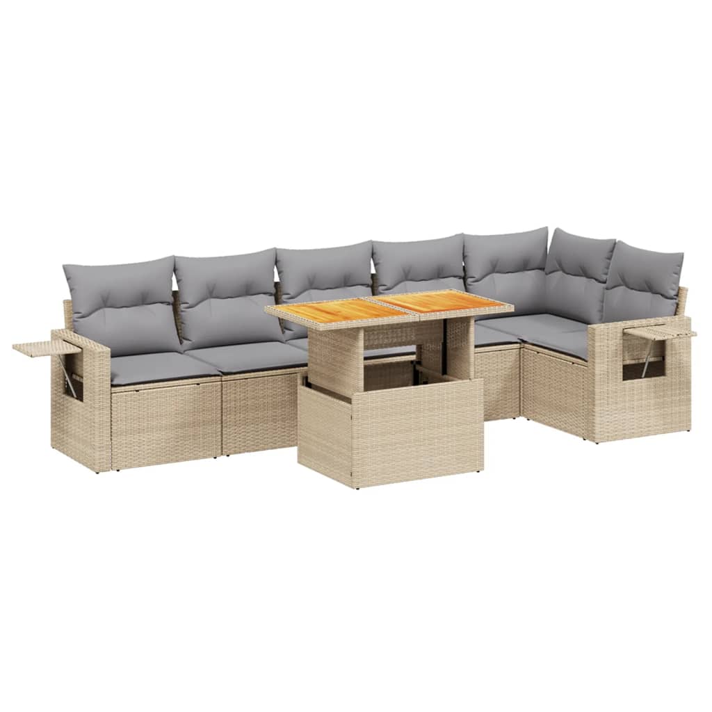 7-delige Loungeset met kussens poly rattan beige is nu te koop bij PeponiXL, paradijselijk wonen!