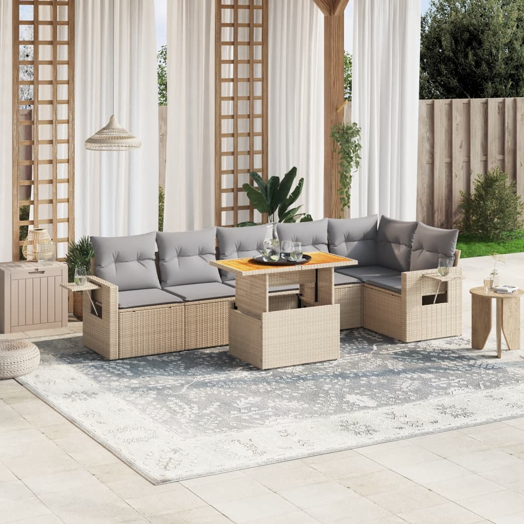 7-delige Loungeset met kussens poly rattan beige is nu te koop bij PeponiXL, paradijselijk wonen!