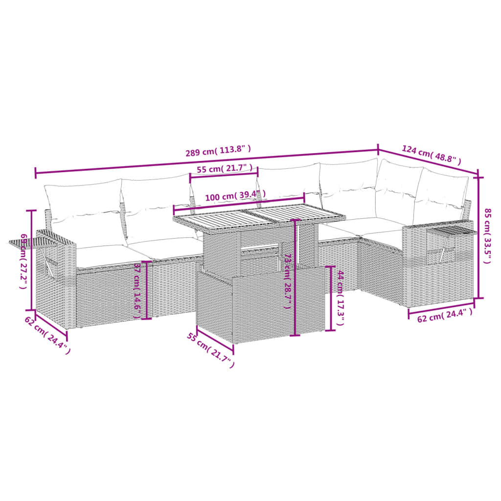 7-delige Loungeset met kussens poly rattan grijs is nu te koop bij PeponiXL, paradijselijk wonen!
