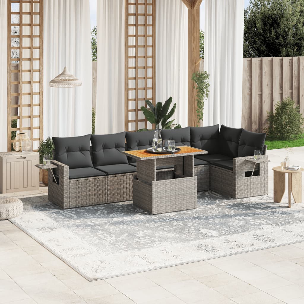 7-delige Loungeset met kussens poly rattan grijs is nu te koop bij PeponiXL, paradijselijk wonen!