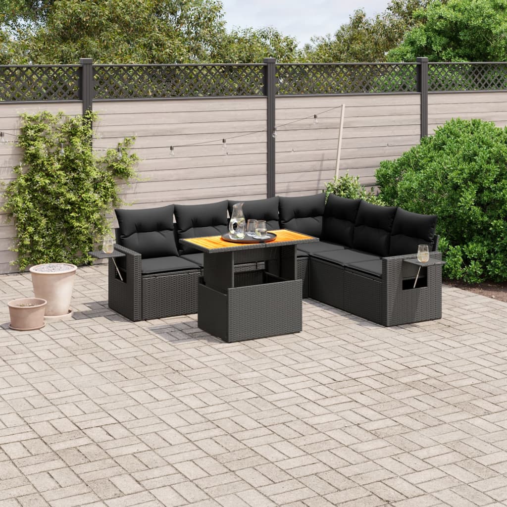 7-delige Loungeset met kussens poly rattan zwart is nu te koop bij PeponiXL, paradijselijk wonen!