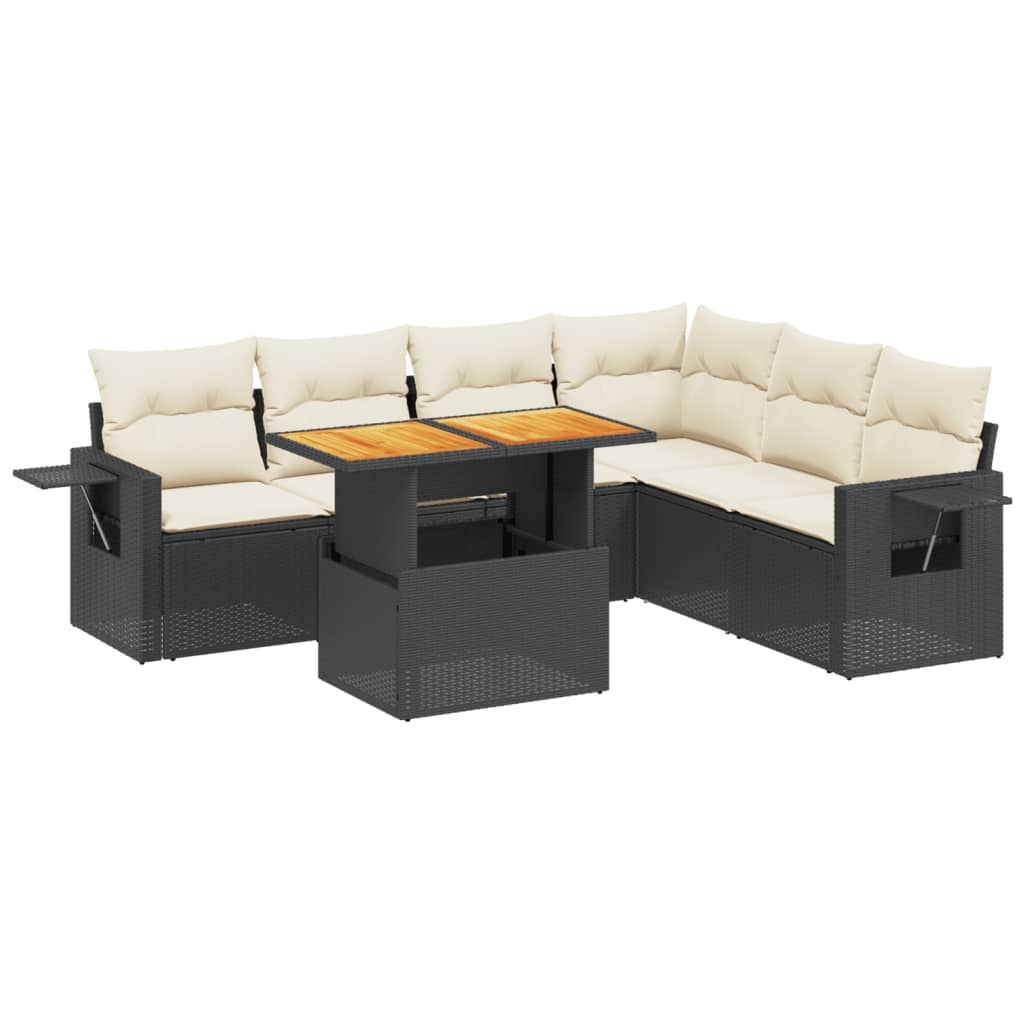 7-delige Loungeset met kussens poly rattan zwart is nu te koop bij PeponiXL, paradijselijk wonen!