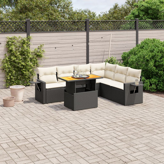 7-delige Loungeset met kussens poly rattan zwart is nu te koop bij PeponiXL, paradijselijk wonen!