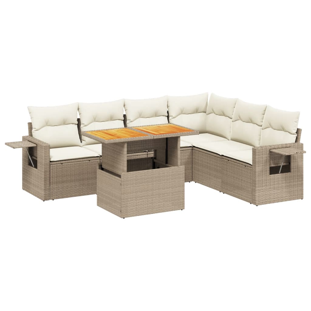 7-delige Loungeset met kussens poly rattan beige is nu te koop bij PeponiXL, paradijselijk wonen!