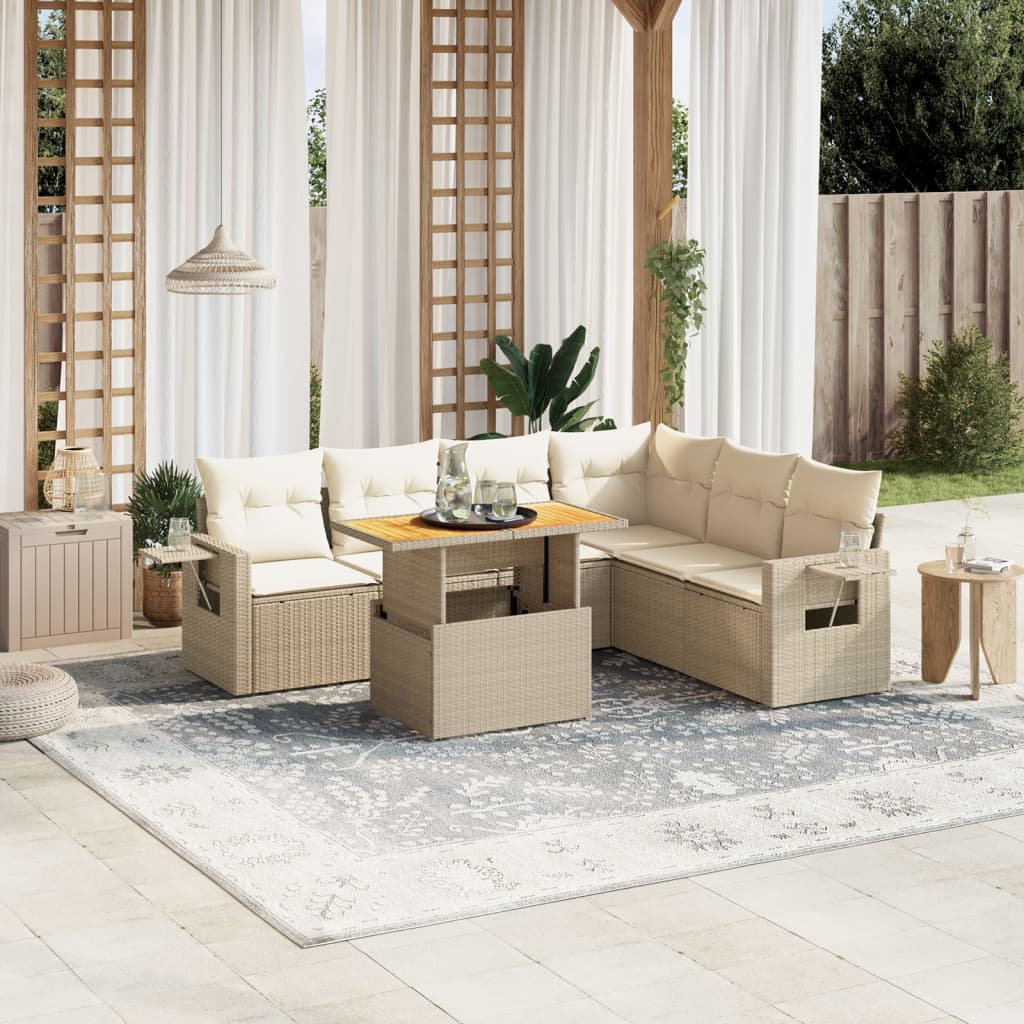 7-delige Loungeset met kussens poly rattan beige is nu te koop bij PeponiXL, paradijselijk wonen!