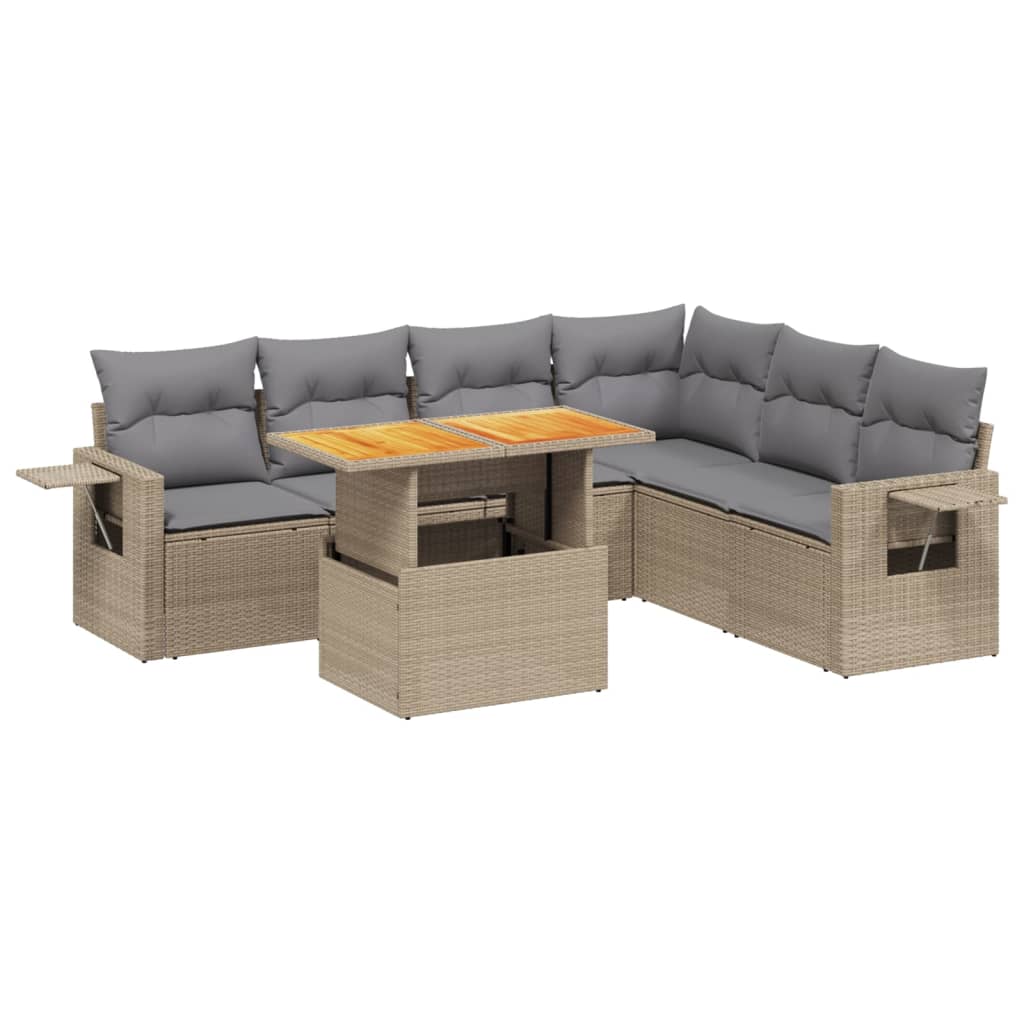 7-delige Loungeset met kussens poly rattan beige is nu te koop bij PeponiXL, paradijselijk wonen!