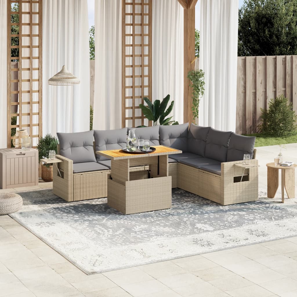 7-delige Loungeset met kussens poly rattan beige is nu te koop bij PeponiXL, paradijselijk wonen!