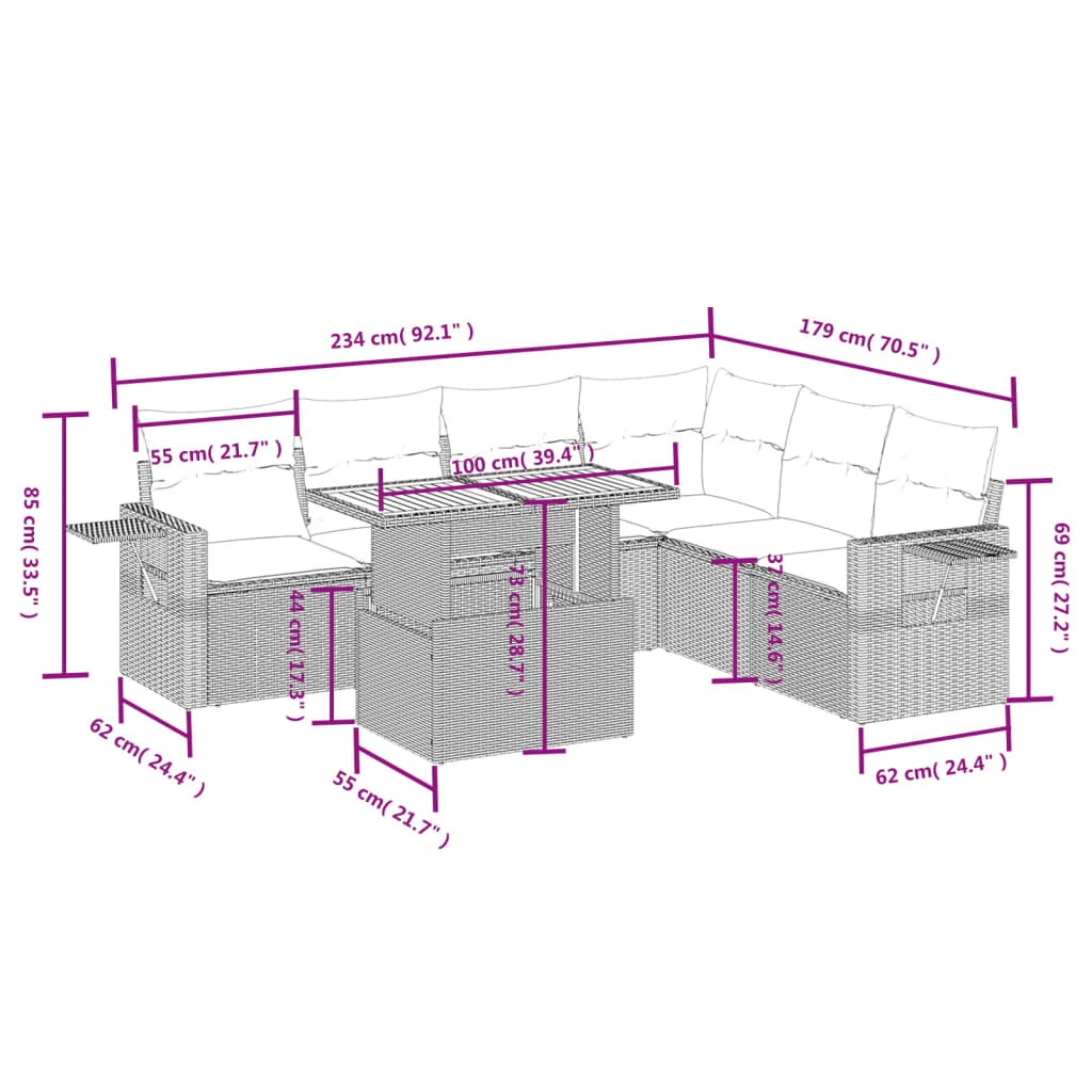 7-delige Loungeset met kussens poly rattan grijs is nu te koop bij PeponiXL, paradijselijk wonen!