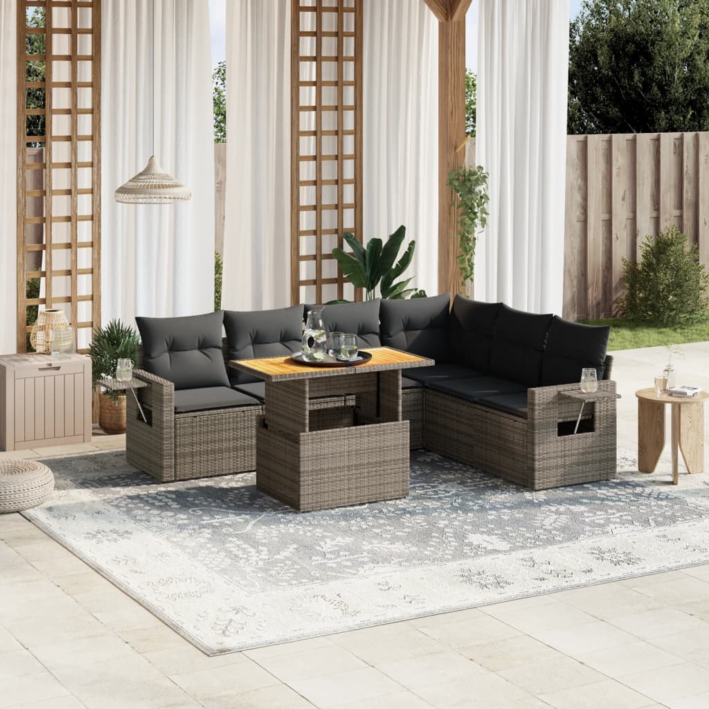 7-delige Loungeset met kussens poly rattan grijs is nu te koop bij PeponiXL, paradijselijk wonen!