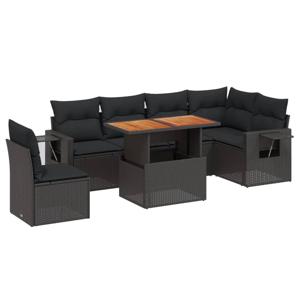 7-delige Loungeset met kussens poly rattan zwart is nu te koop bij PeponiXL, paradijselijk wonen!