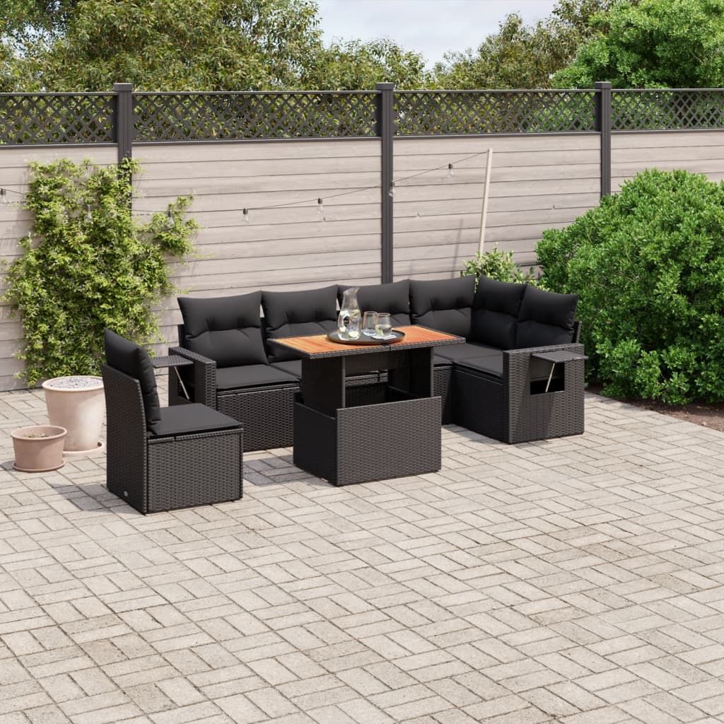 7-delige Loungeset met kussens poly rattan zwart is nu te koop bij PeponiXL, paradijselijk wonen!
