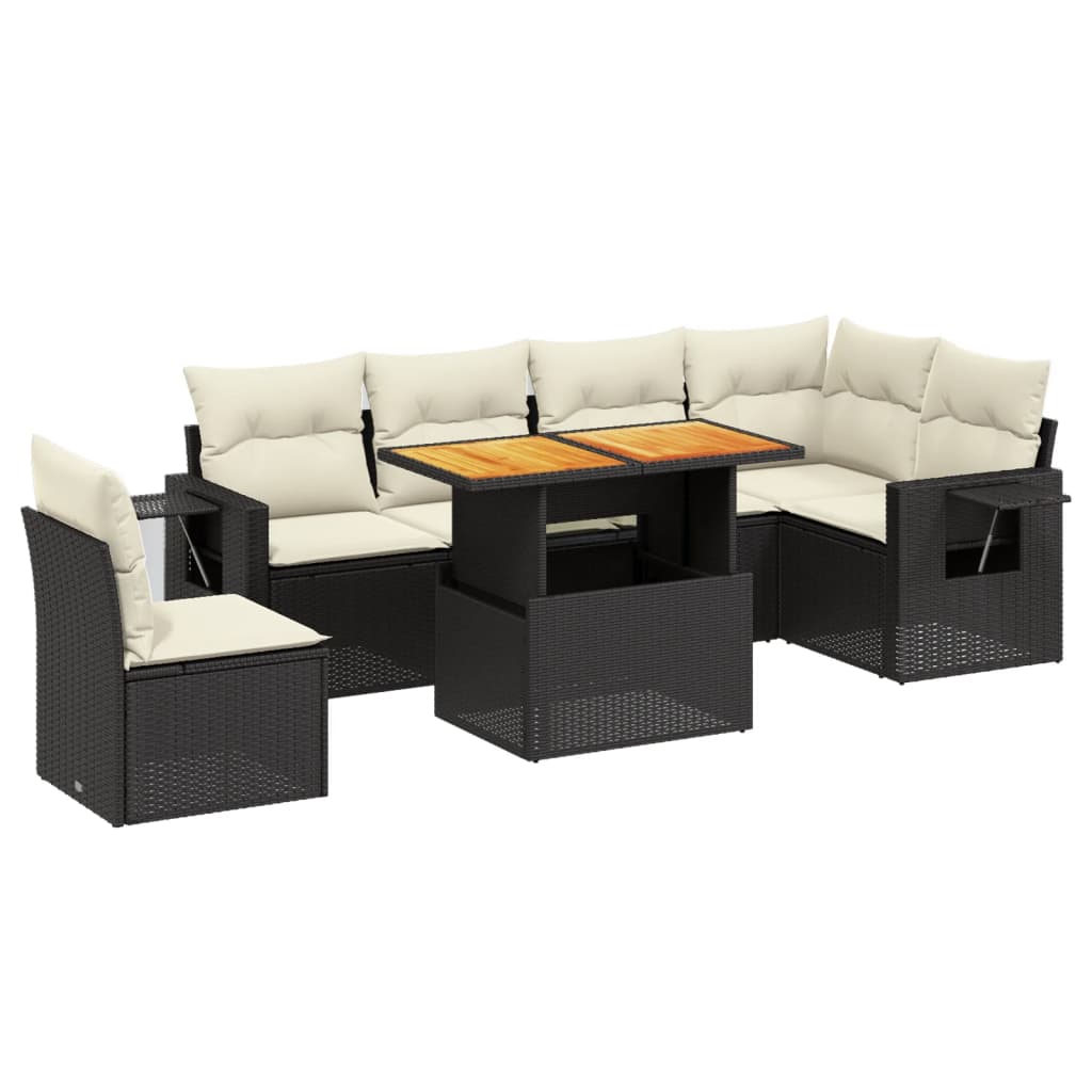 7-delige Loungeset met kussens poly rattan zwart is nu te koop bij PeponiXL, paradijselijk wonen!