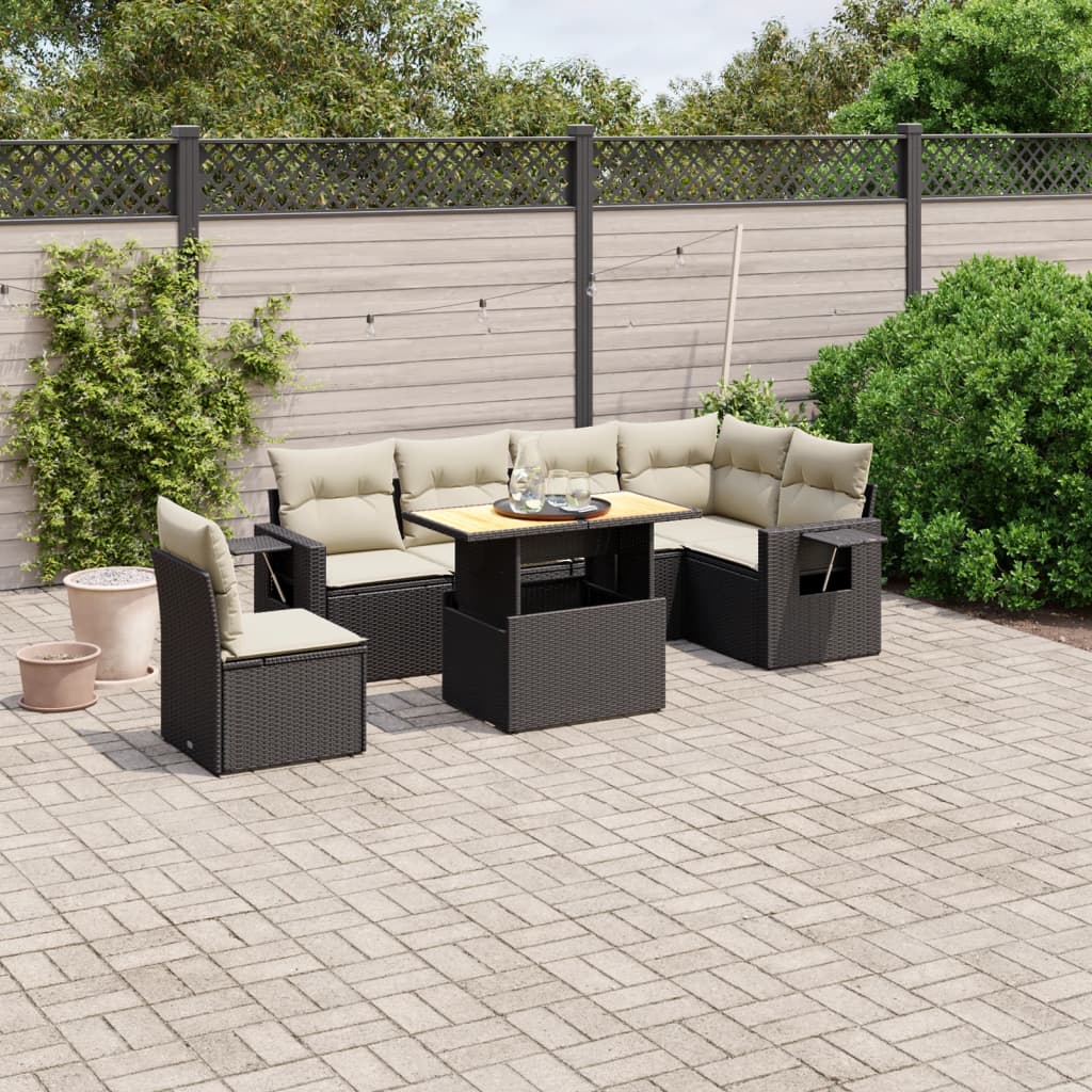 7-delige Loungeset met kussens poly rattan zwart is nu te koop bij PeponiXL, paradijselijk wonen!