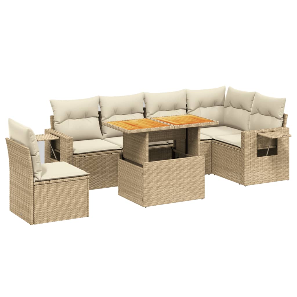 7-delige Loungeset met kussens poly rattan beige is nu te koop bij PeponiXL, paradijselijk wonen!