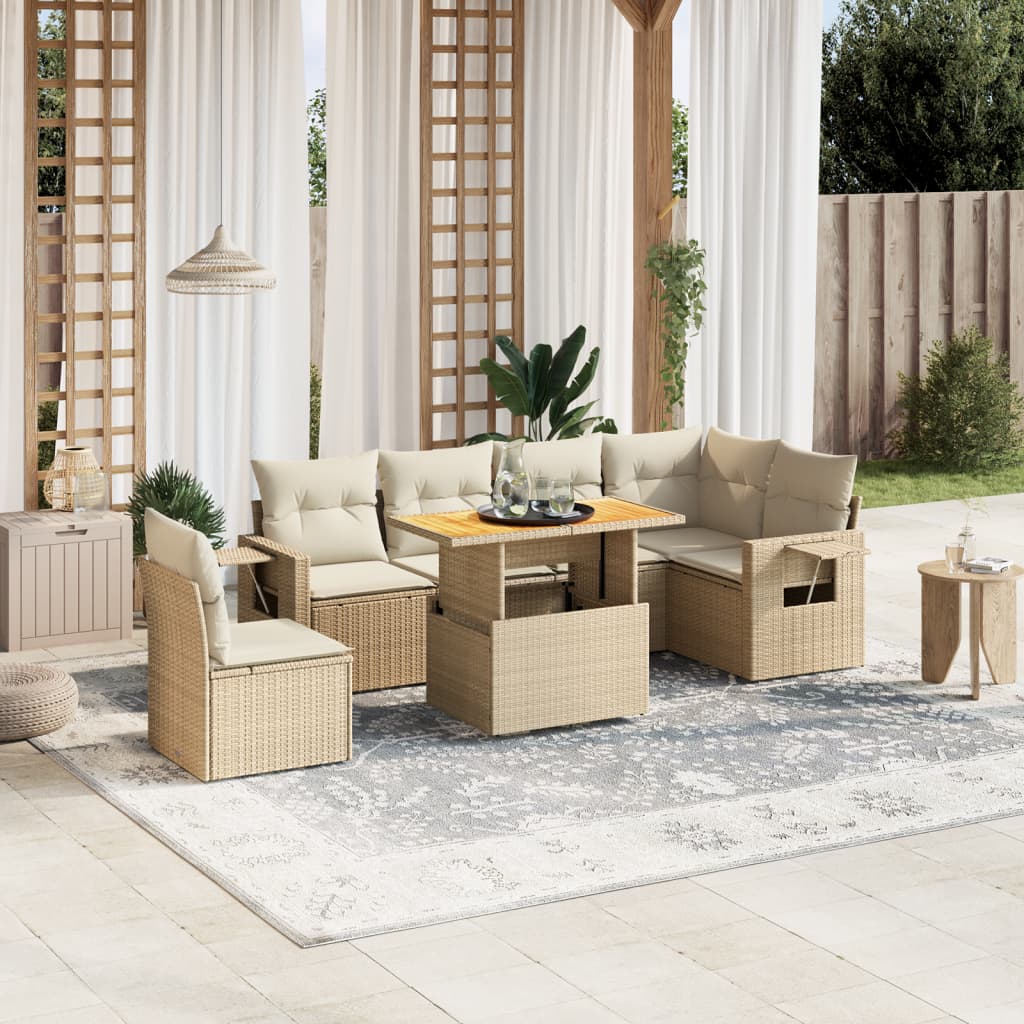7-delige Loungeset met kussens poly rattan beige is nu te koop bij PeponiXL, paradijselijk wonen!