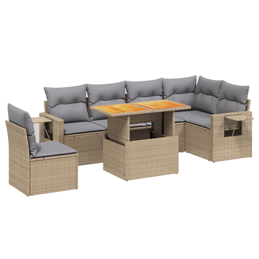 7-delige Loungeset met kussens poly rattan beige is nu te koop bij PeponiXL, paradijselijk wonen!