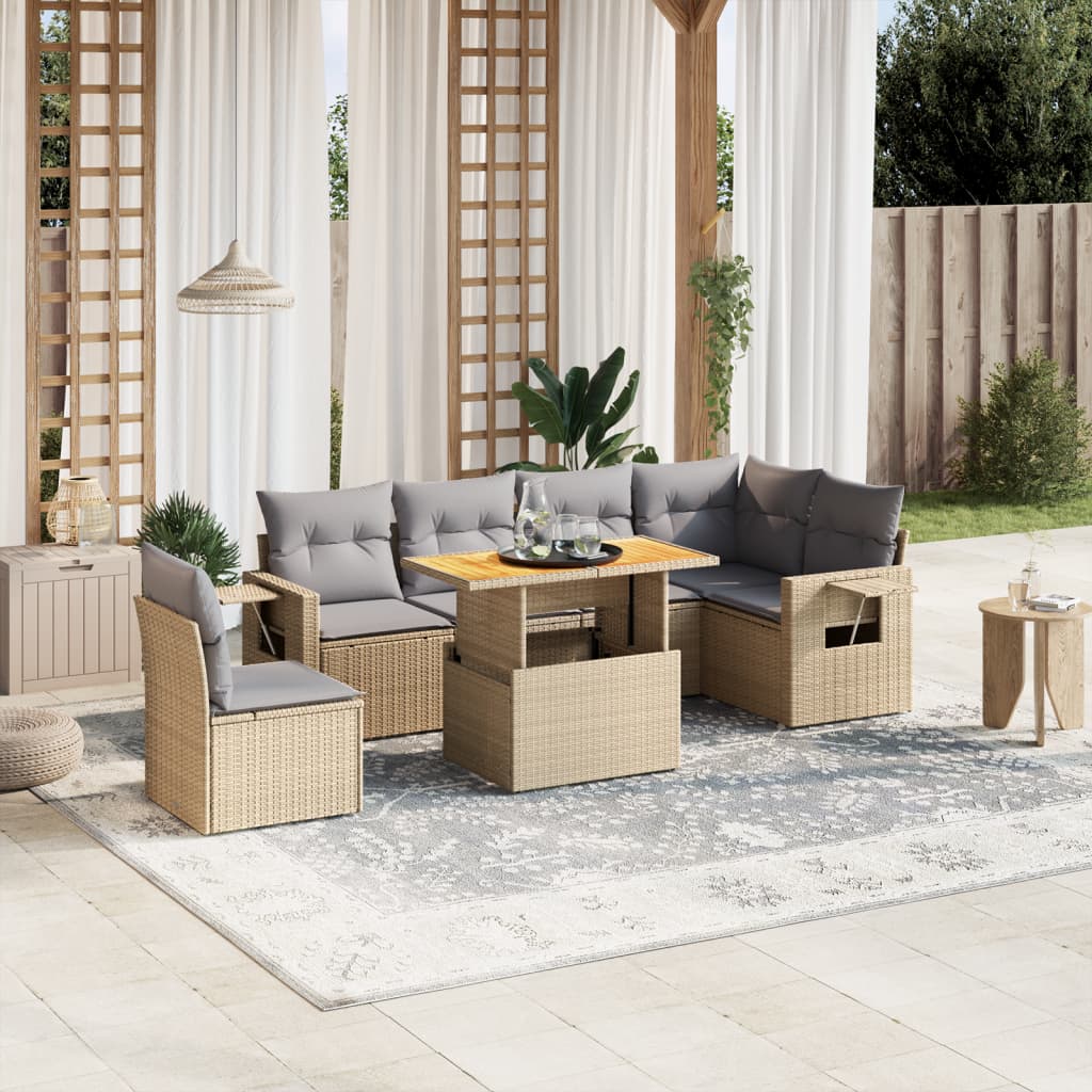 7-delige Loungeset met kussens poly rattan beige is nu te koop bij PeponiXL, paradijselijk wonen!