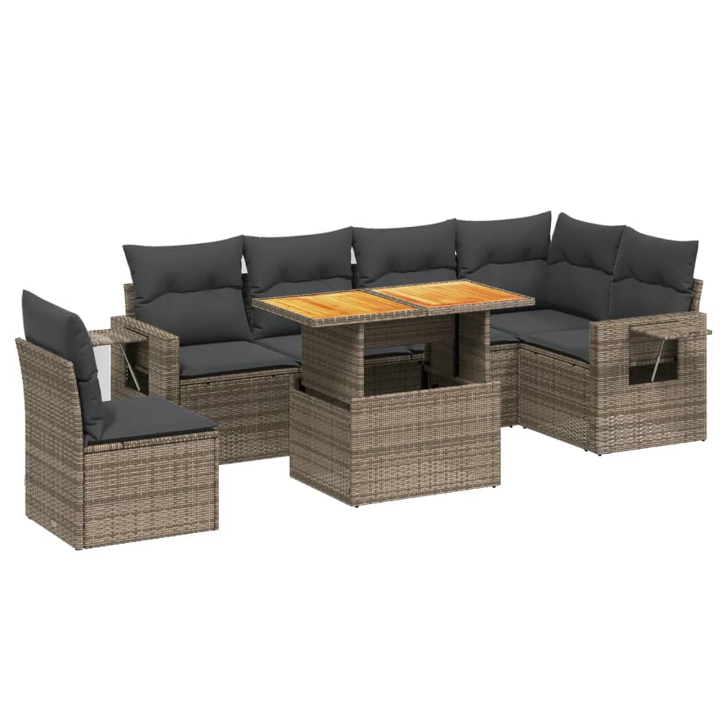 7-delige Loungeset met kussens poly rattan grijs is nu te koop bij PeponiXL, paradijselijk wonen!